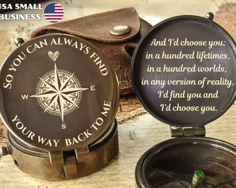 Engraved compass, gifts for him, anniversary gift for him, personalized compass, wedding gift, Christmas presents, gift for boyfriend, brass