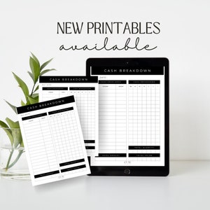 Breakdown CASH for your Envelopes | Cash Breakdown Sheet | Bank Teller Cash Form | DIGITAL DOWNLOAD