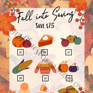 May include: Fall into Saving graphic with a fall-themed image collage.  The graphic includes images of pumpkins, a slice of pumpkin pie, corn, a sweater, candy corn, a book, a hat, and apples.  The text "Fall into Saving" and "Save $75" is displayed at the top of the graphic.
