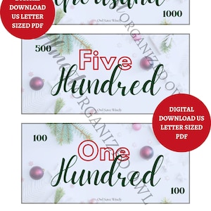 Soldi segnaposto in formato A6 di Natale / Soldi Prop vacanze / 100, 500, 1000 / DOWNLOAD DIGITALE
