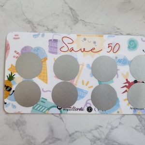 Save 50 Summer Faves Scratch and Save Challenge | A6 Sized Savings Challenge | Vacation, Travel, Summer | Save Cash
