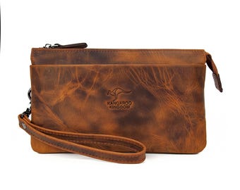 Crazy Horse Leather Wristlet Handbag: Men's Clutch, iPhone Wallet