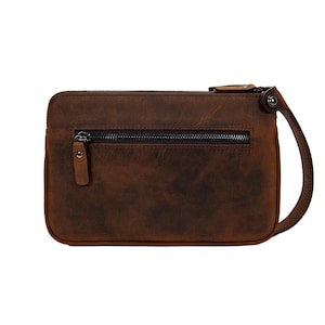 Bolso de mano de piel de Caballo Loco, diseño de bolso en color camello oscuro, bolso de piel de primera calidad hecho a mano, cartera con cremallera, bolso de mano de piel de vaca, 1285-ZKT