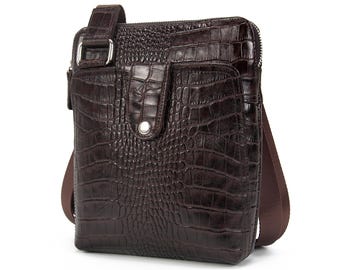 Rindsleder Kroko Umhängetasche: Braune Crossbody Satchel