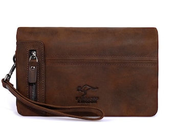 Handmade Crazy Horse Leather Wrist Clutch: Men's Organizer Bag