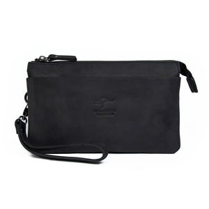 Bolsa clutch masculina, capa tipo carteira para iPhone, bolsa organizadora de pulso, bolsa de couro com zíper, couro bovino Crazy Horse, bolsa de qualidade 5488-ZS