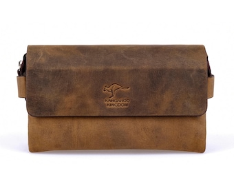 Handmade Crazy Horse Leather Clutch Bag: Zipped Cowhide Handbag