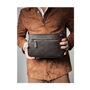 Bolso Clutch de Piel, Bolso Clutch de Piel de Vacuno Hecho a Mano, Bolso Largo con Cremallera tipo Cartera, Bolso de Piel Premium Marrón de Nuevo Diseño, Modelo 1285-FK