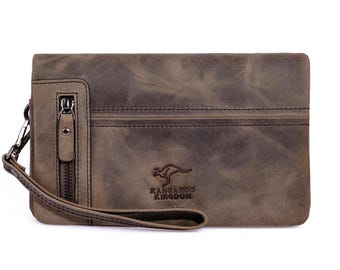 Handmade Crazy Horse Leather Wristlet Clutch: Long Wallet Organizer