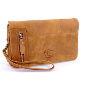 Bolso de mano con correa de muñeca, bolso organizador hecho a mano, cartera larga con cremallera para teléfono, bolso de cuero de vaca genuino de lujo Crazy Horse, 7477-ZAT
