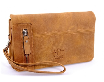 Handmade Crazy Horse Leather Wristlet Clutch: Long Wallet Organizer