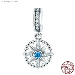 Sterling Silver Nautical Compass CZ Charm - Pandora Compatible