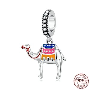 Ciondolo a forma di cammello del deserto, ciondolo a forma di animale in smalto, ciondolo in argento sterling, adatto per braccialetti e bracciali Pandora originali, gioielli da donna
