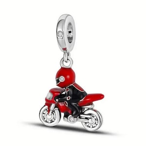 PR Charms S925 Motorcycle Racing Red Bike Bracelet Charm Fit for Pandora Bracelet, Sterling Silver Charm Women Pendant for European Bracelet