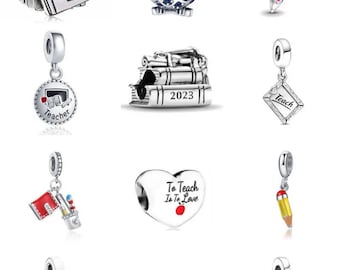 Sterling Silver Teacher Charms: Enamel Notebook, Pencil Pendant