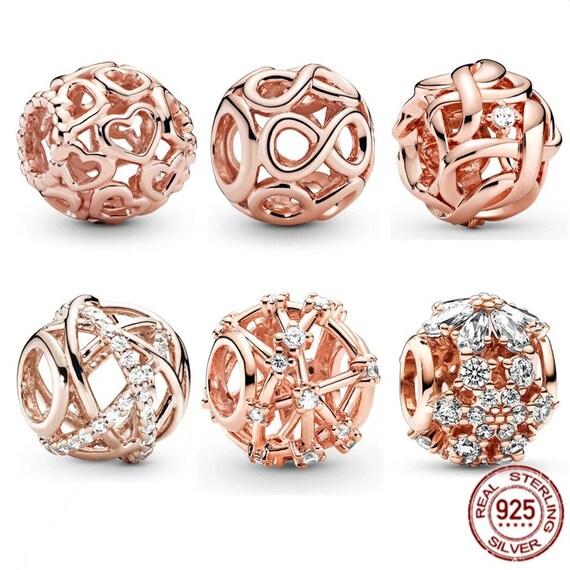PR Charms Rose Gold Durchbrochene Runde Charme S925 Sterling Silber Bead Passen Original Pandora Armband Halskette Schmuck Fur Frauen Etsy