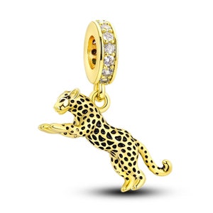 Gold Color Realistic Leopard Animal Dangle Charm for fit Pandora Bracelet Dangle Charms for Bracelet, Sterling Silver Charm Women Jewelry