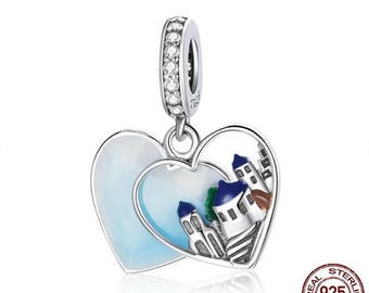 Charm de plata de ley con castillo de Santorini: pulsera con colgante de viaje a las islas griegas