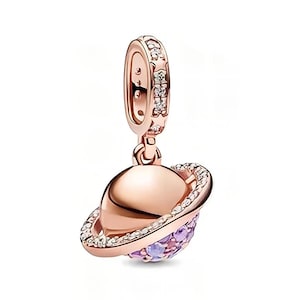 Rose Gold Sparkling Galaxy Charm: 925 Sterling Silver Dangle