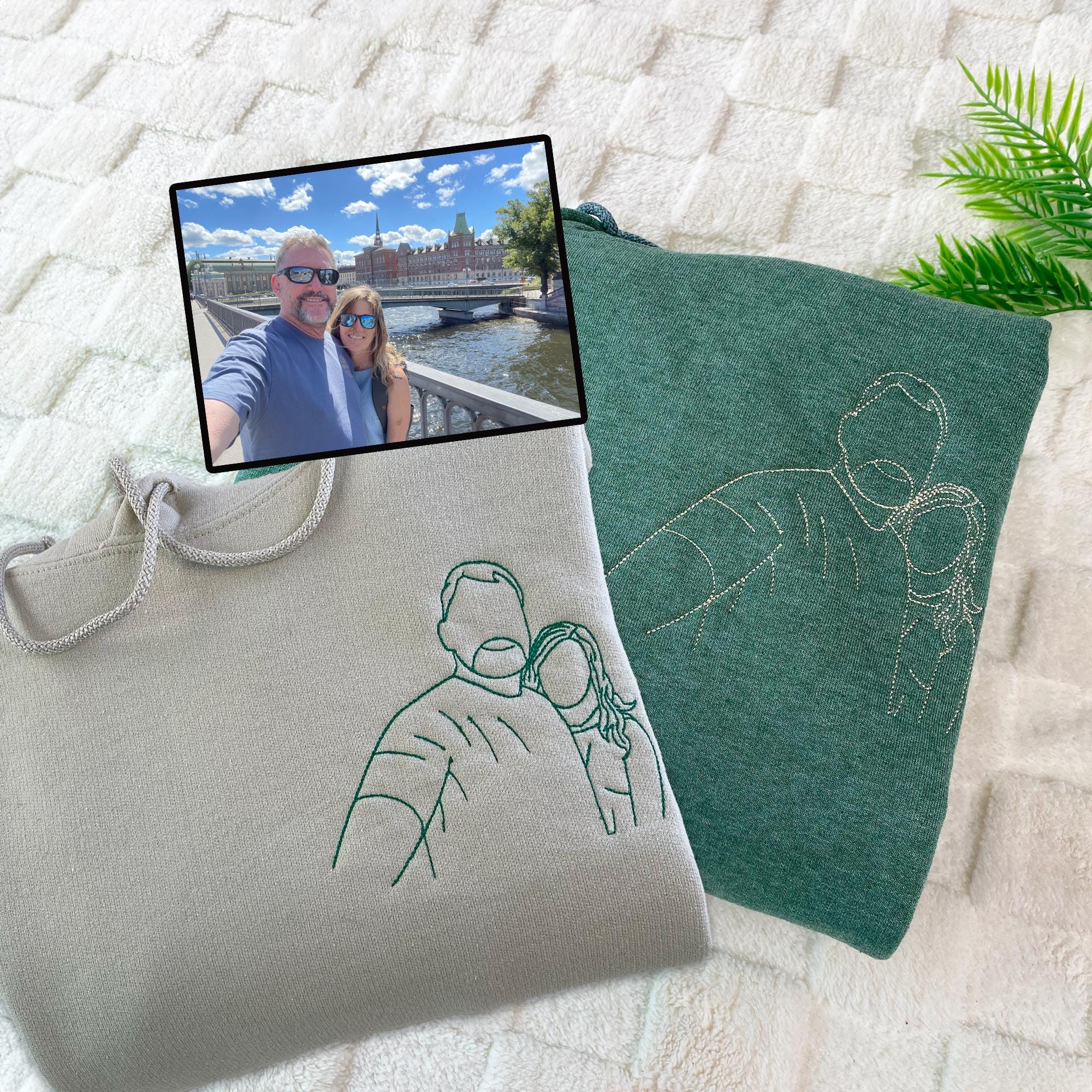 Embroidered Dad and Mom Hoodies | Custom Portrait Sweatshirt from Photo | Couple Anniversary Shirts | Matching Family Gift For Father Day