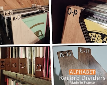 Dividers, wooden separators for vinyl record collections (alphabet / 33-rpm format)