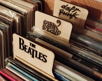 Personalized wooden divider-separator for 33-rpm vinyl records (engraved vinyl dividers)