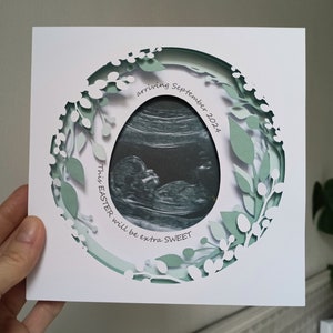Cartão-presente de anúncio de Páscoa SVG| Anúncio de gravidez dos avós | Modelo de moldura de foto de digitalização de bebê de Páscoa | Moldura de ultrassom para bebê cricut