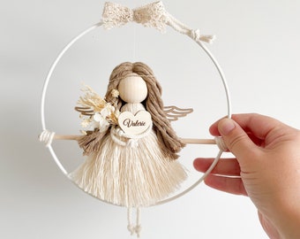 Personalized guardian angel, macrame angel, macrame wall decoration, christening gift, personalized gift, Christmas gift
