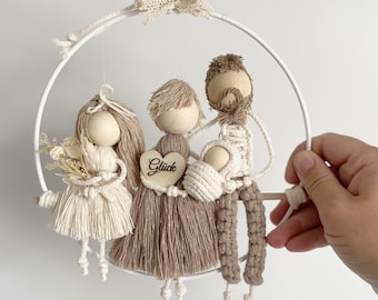 Personalized family portrait, family picture, macrame family, wall decoration, door wreath, family sign,