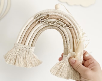 Handgewebter Makramee Regenbogen Wandbehang - Bunte Wanddeko Mit Holzperlen