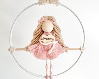 Personalisiertes Geschenk, Taufgeschenk, Geschenk zur Geburt, Makramee Wanddeko, Kinderzimmer Wanddeko, Ballerina, Mädchengeschenk