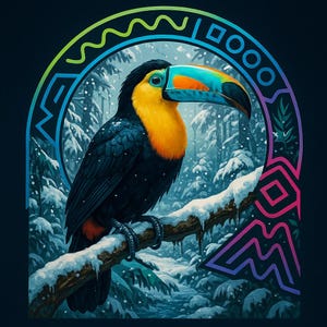 T-shirt Toucan coloré – T-shirt graphique Oiseau tropical – Motif Jungle et Neige – T-shirt animal cool pour adolescents – T-shirt d'art animalier vibrant