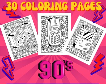 Coloring Pages for Adults, Y2K Printable Coloring Book, 90s Coloring Pages, Teen Coloring Book, 30 Pages Instant Download