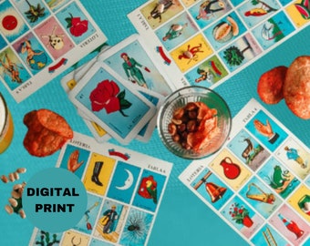Mexican Loteria 54 Cards and 60 Boards Loteria Pdf Party Game Loteria Print Quinceanera Kids Printable Loteria Adult Birthday Game