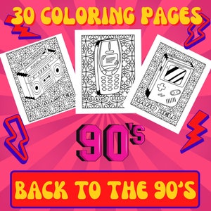 Coloring Pages for Adults, Y2K Printable Coloring Book, 90s Coloring Pages, Teen Coloring Book, 30 Pages Instant Download