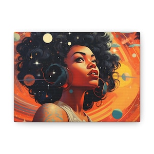 Black Girl Art Retro Pop Art Afro Futuristic Space Art Futuristic Art Wrap Canvas Wall Painting Gallery Wrap