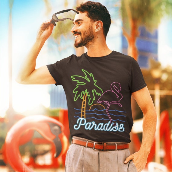 Camiseta con letrero de neón, retro de los años 80, camiseta