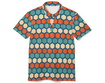 Vintage 70s Geometric Print Polo Shirt - Retro Style