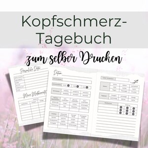 Hoofdpijndagboek - printbaar, direct te downloaden, A5-formaat - migraine, dagboek, ziektedagboek, gezondheid, gezondheidscheck