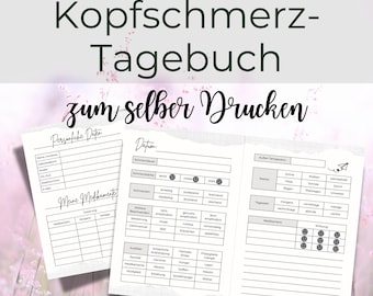 Headache diary - printable, instant download, A5 size - migraine, diary, illness diary, health, health check