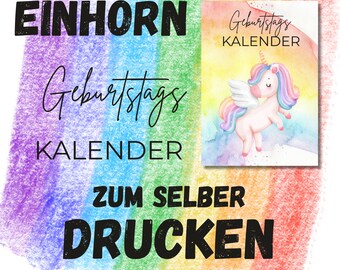Unicorn Birthday Calendar - Digitally printed, ready-to-print calendar, DIN A4 year planner, wall calendar, birthdays, date of birth
