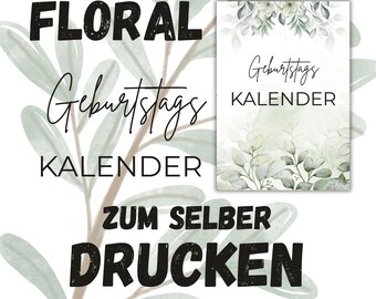 Birthday Calendar FLORAL - Digitally printed, ready-to-print calendar for yourself, DIN A4 year planner, wall calendar, birthdays, date of birth
