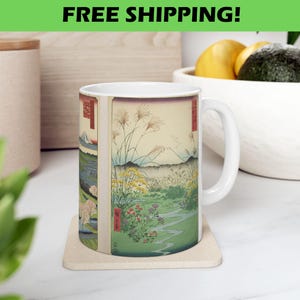 Mt. Fuji Japanese Art Mug Ukiyo-e Ceramic Coffee Cup, Tea Lover Gift, Unique Hiroshige Print, Japan Aesthetic Gift