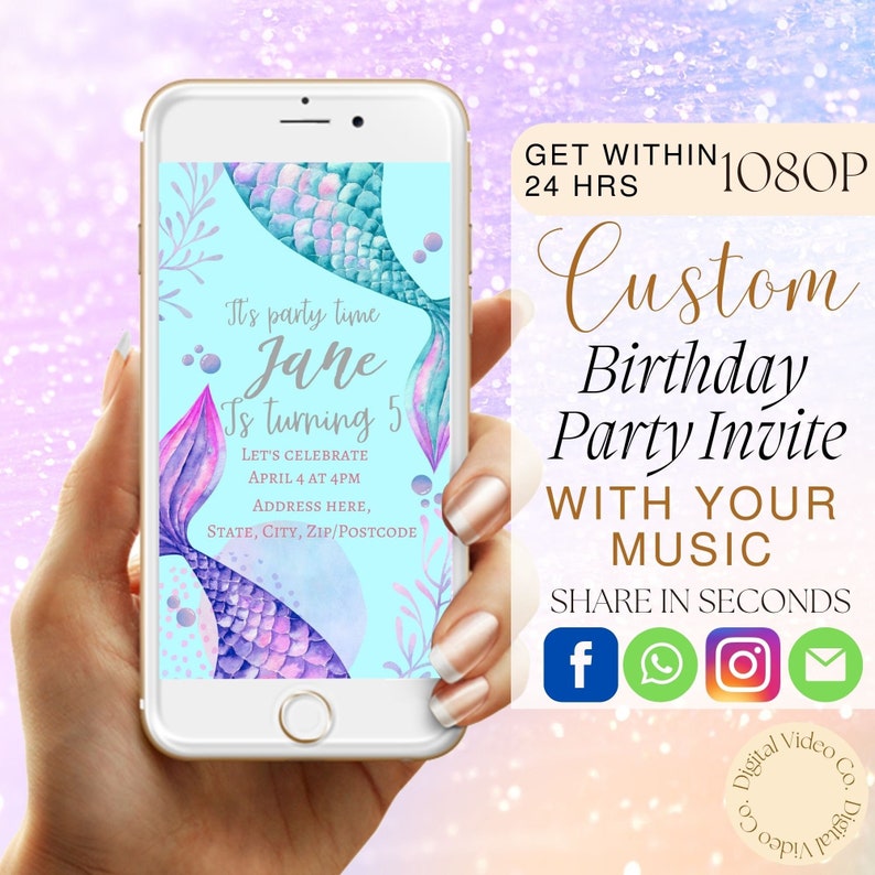 Kids Custom Birthday Party Invitation Mermaid Theme Birthday Etsy