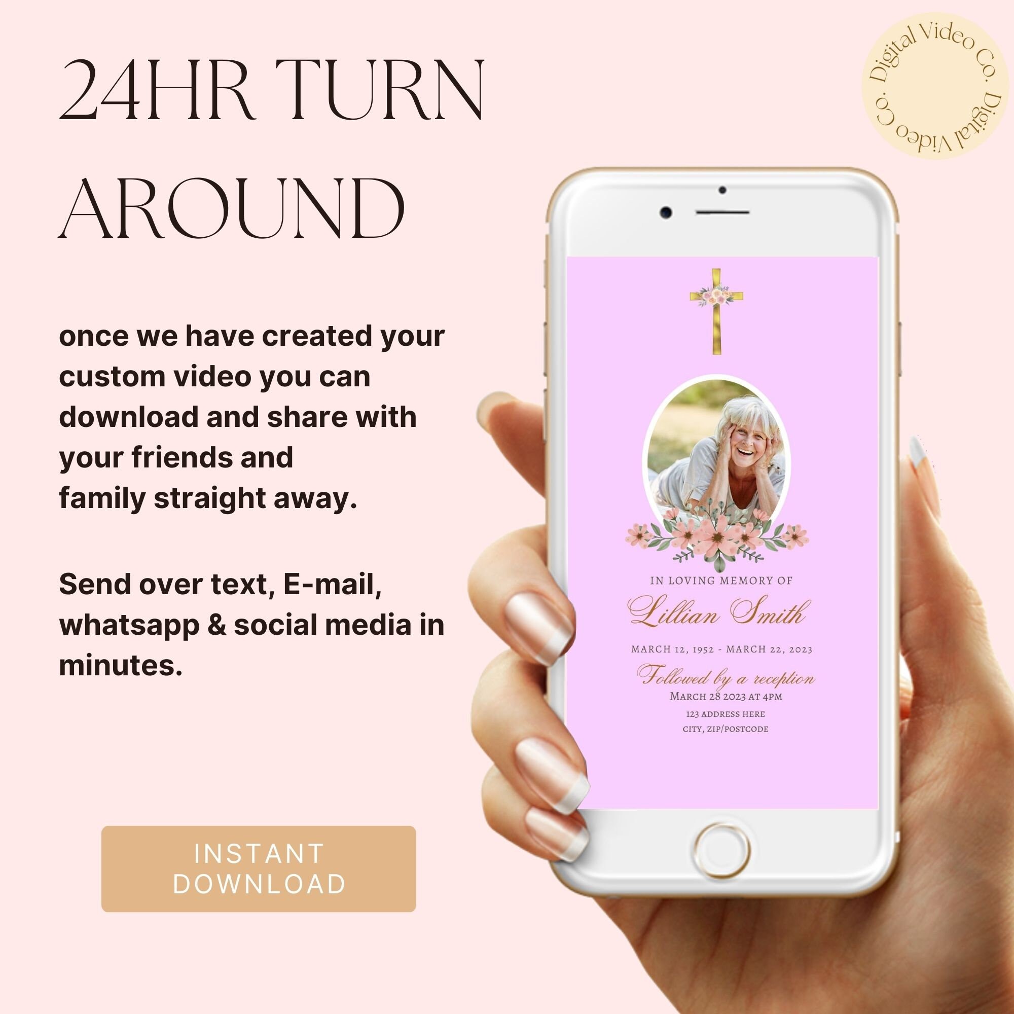 Digital Funeral & Reception Invitation Pink Floral Memorial Etsy