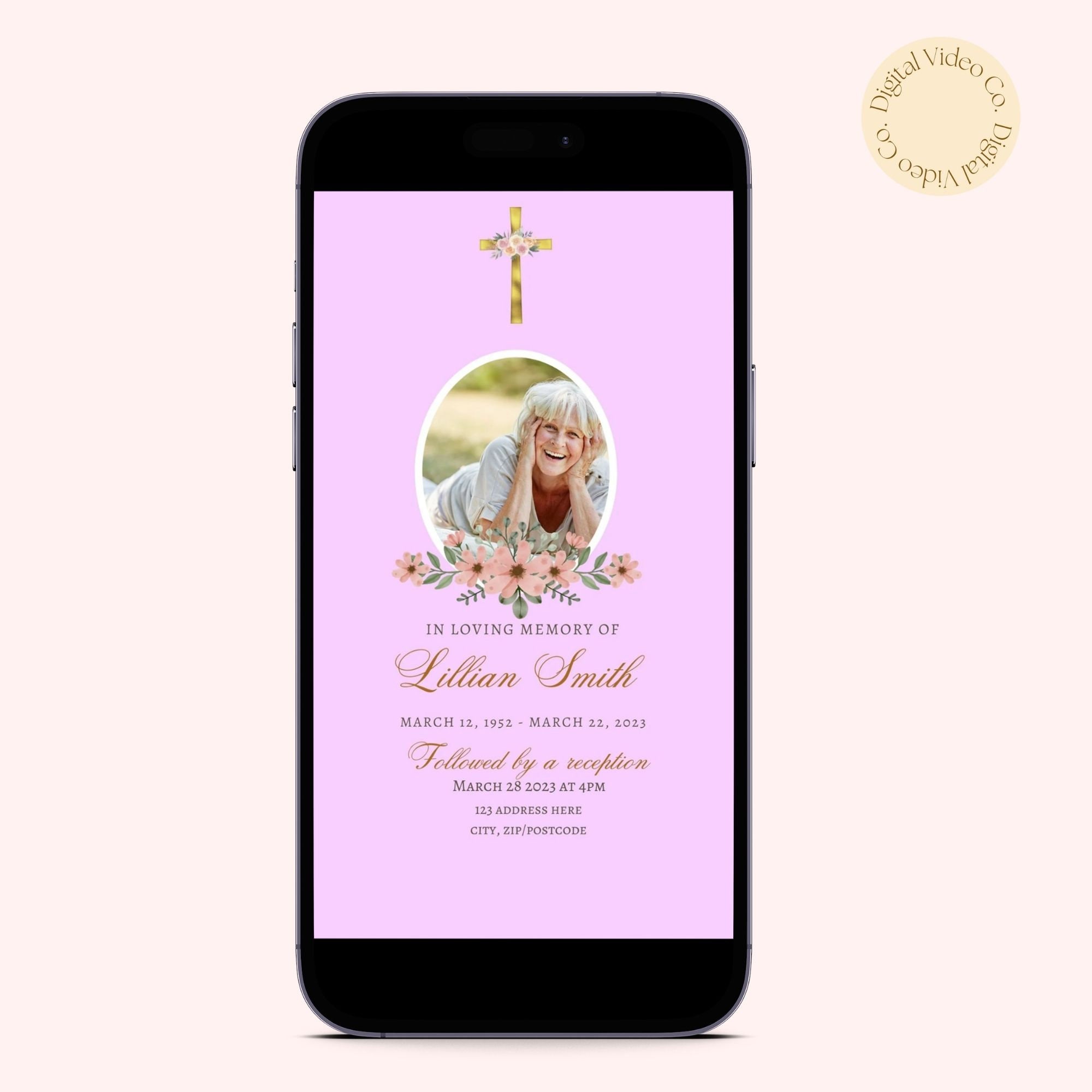 Digital Funeral & Reception Invitation Pink Floral Memorial Etsy
