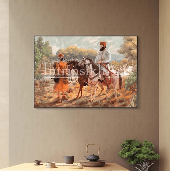 Guru Hargobind and Bidhi Chand: Exclusive Limited 70x80cm Framed Canvas Print