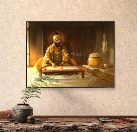 Guru Tegh Bahadur Ji Writing Hukamnamas- Fine Art Print