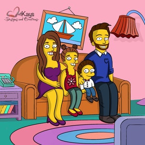 Portrait simpsons personnalisé-portrait de famille cartoon-cartoon jaune- simpsons portrait-portrait personnalisé