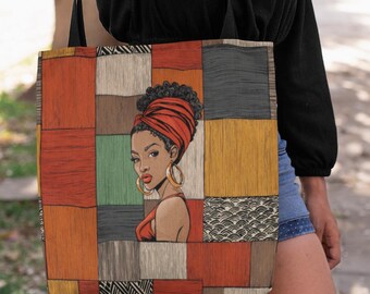 African American Woman Art Tote Bag | Afrocentric Canvas Tote, Melanin Queen Bag, Cultural Shoulder Bag, Everyday Carry, Gift for Her
